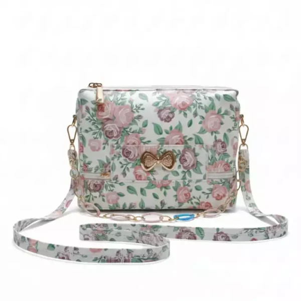 Floral Charm Sling Bag – White Rose Edition
