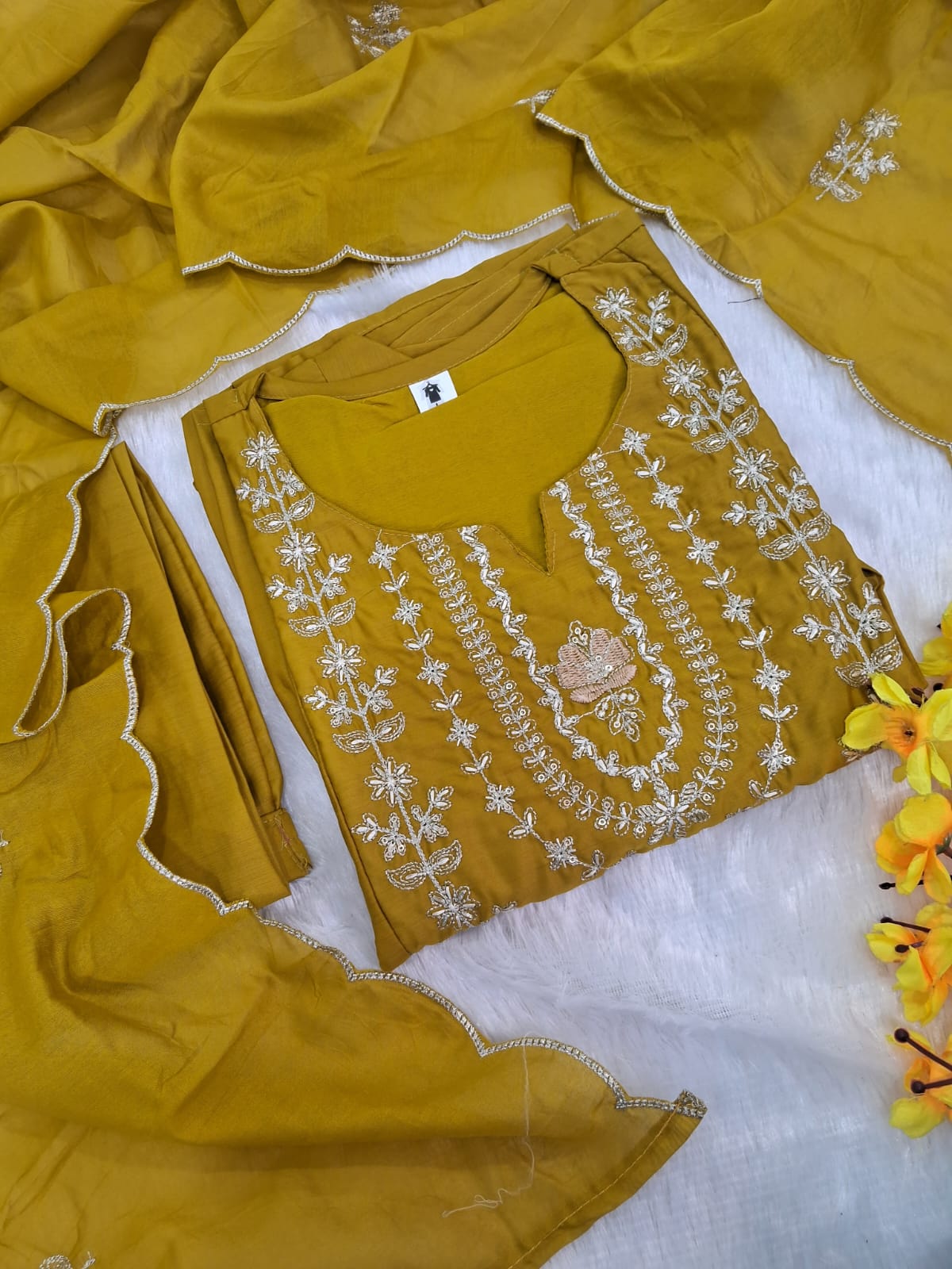 WhatsApp Image 2026-02-20 at 5.55.16 PM Teal Blue Embroidered Kurta Set With A Scalloped Dupatta - Image 1