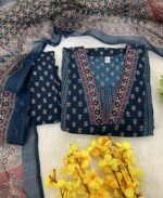 Navy Blue A Line Printed Premium Cotton Suit - Image 7