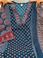 Navy Blue A Line Printed Premium Cotton Suit - Image 5