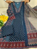 Navy Blue A Line Printed Premium Cotton Suit - Image 4