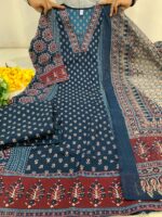 Navy Blue A Line Printed Premium Cotton Suit - Image 6