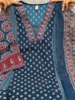 Navy Blue A Line Printed Premium Cotton Suit - Image 3