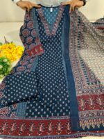 Navy Blue A Line Printed Premium Cotton Suit - Image 2