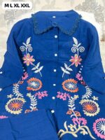 Musterd yellow Cotton Co-ord Set with Kashmiri - Style Floral Embroidery