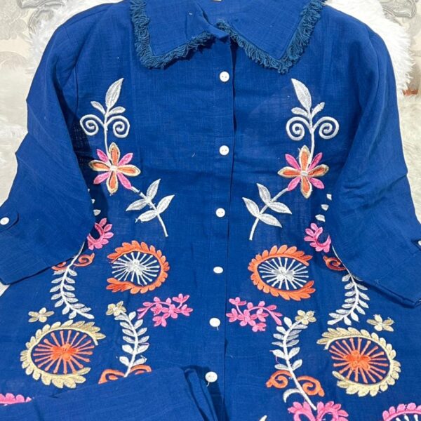 Musterd yellow Cotton Co-ord Set with Kashmiri - Style Floral Embroidery