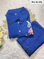 Musterd yellow Cotton Co-ord Set with Kashmiri - Style Floral Embroidery - Image 2