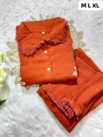 Musterd yellow Cotton Co-ord Set with Kashmiri - Style Floral Embroidery - Image 4