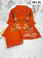 Musterd yellow Cotton Co-ord Set with Kashmiri - Style Floral Embroidery - Image 5