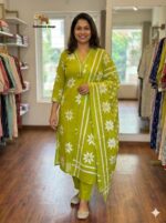 Pure Mal Cotton Aline Side Cut Kurti ,Pant ,Duppata - Image 4