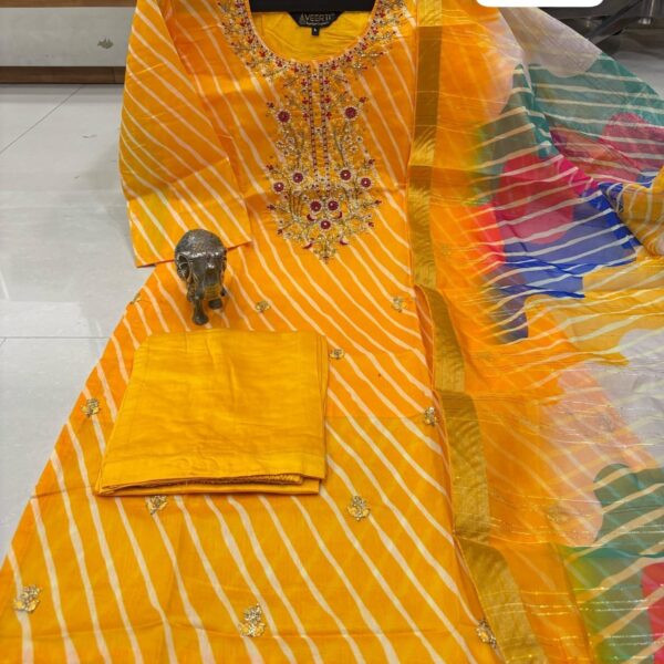 Heavy Hand Work Kurti, Pant ,Colour Full Dupatta Set