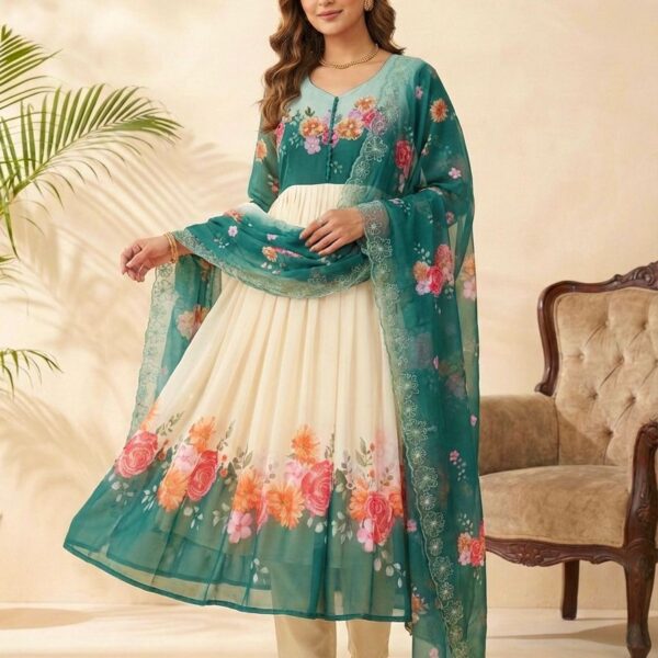 Presenting By New Party Wear Look FoX Gerorrget Gown with Dupatta , Pant