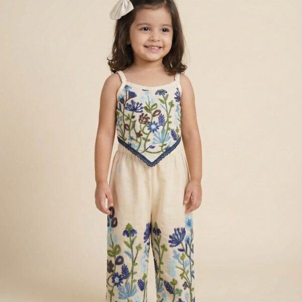Hand - Embreoidered Co -cord Jump suit || floral Embroired Dungaree