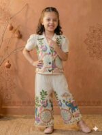 Khadi Cotton Fabric with embroidery dori work with cording - Image 2