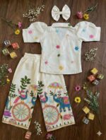 Khadi Cotton Fabric with embroidery dori work with cording - Image 4