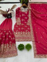 Presenting new Collection in Simmer silk with full heavy embroidery sequence work full stithed reddy to wear collection - Image 4