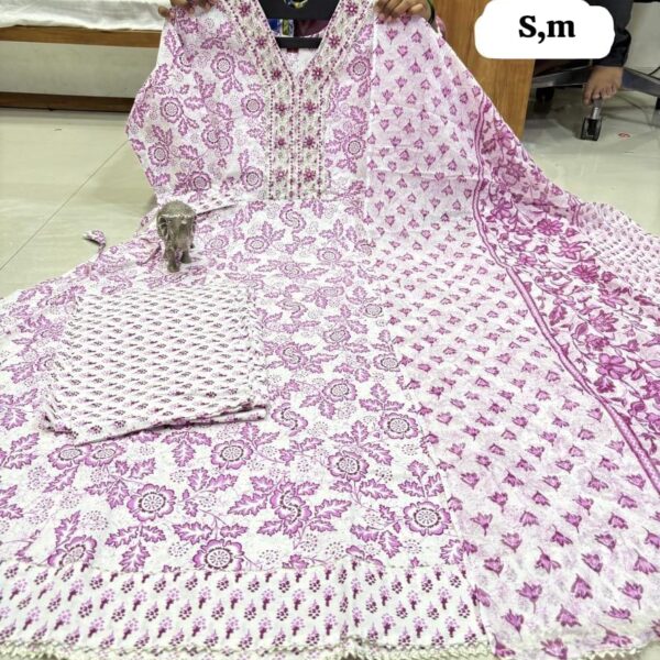 Pure Cotton Anarkali Kurti Pent Duppeta set
