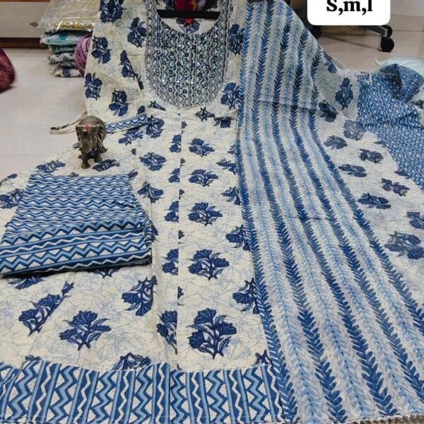 Pure Cotton Anarkali Kurti Pent Duppeta set