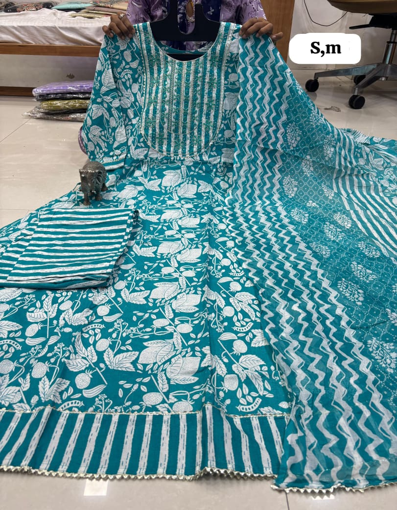 WhatsApp Image 2026-02-22 at 11.26.42 AM (1) Pure Cotton Anarkali Kurti Pent Duppeta set - Image 1