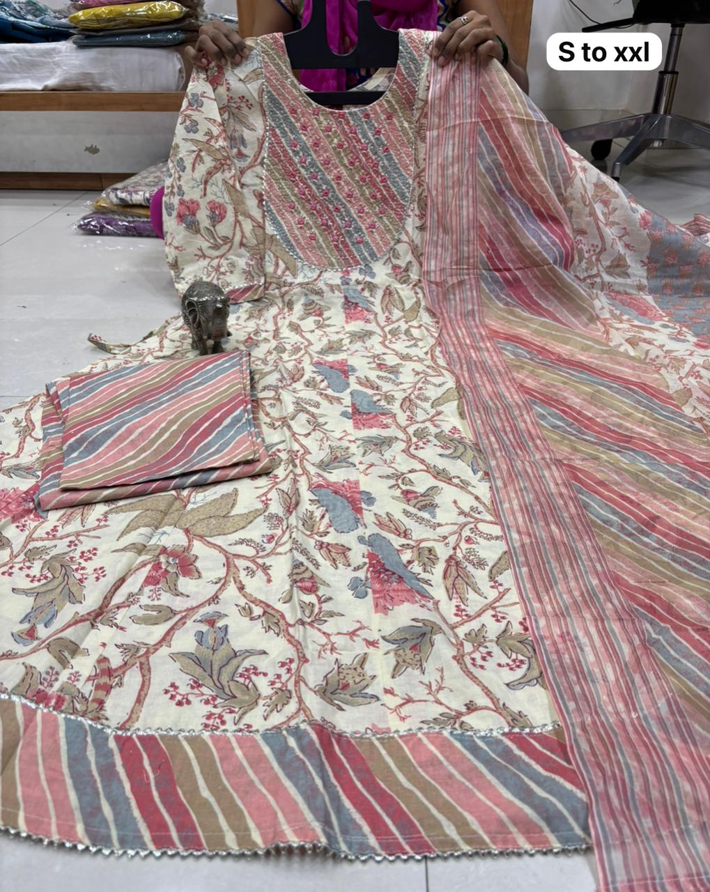 WhatsApp Image 2026-02-22 at 11.26.53 AM (1) Pure Cotton Anarkali Kurti Pent Duppeta set - Image 1