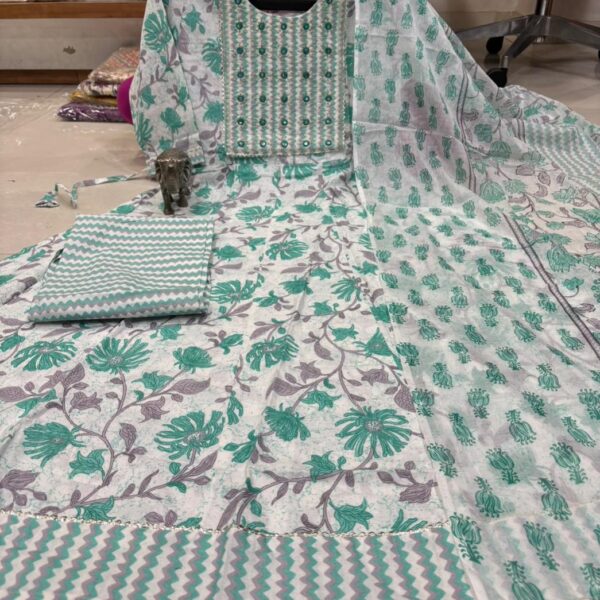 Pure Cotton Anarkali Kurti Pent Duppeta set