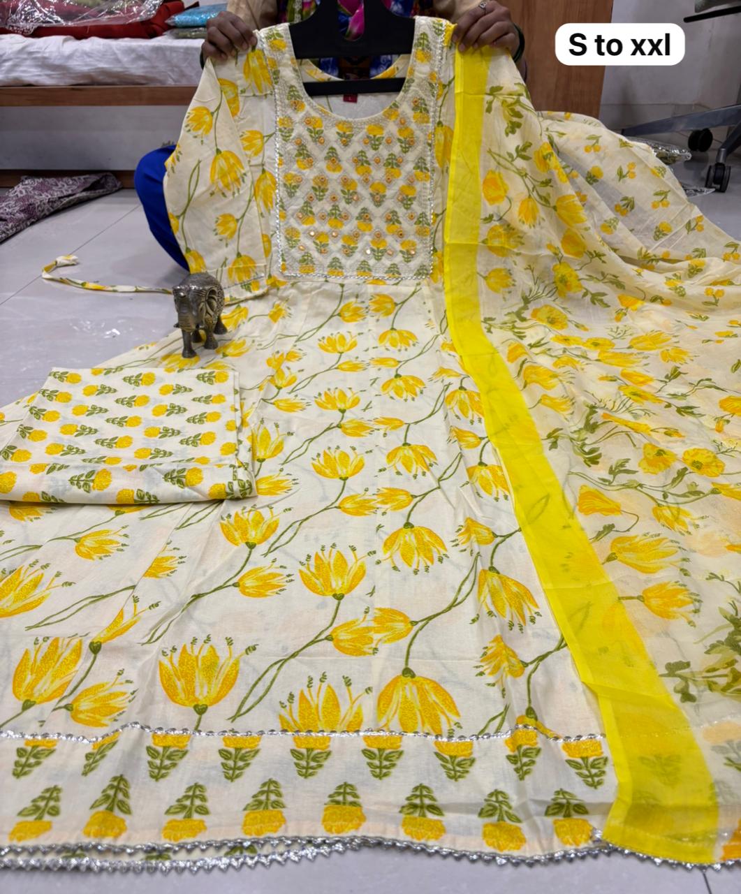 WhatsApp Image 2026-02-22 at 11.26.58 AM (1) Pure Cotton Anarkali Kurti Pent Duppeta set - Image 1