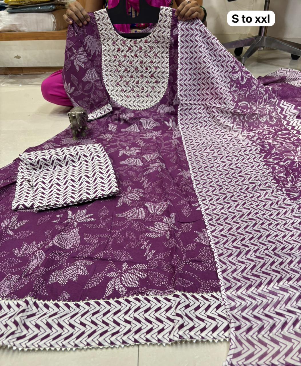 WhatsApp Image 2026-02-22 at 11.26.58 AM Pure Cotton Anarkali Kurti Pent Duppeta set - Image 1