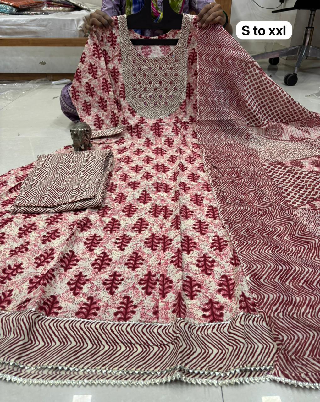 WhatsApp Image 2026-02-22 at 11.27.00 AM (1) Pure Cotton Anarkali Kurti Pent Duppeta set - Image 1