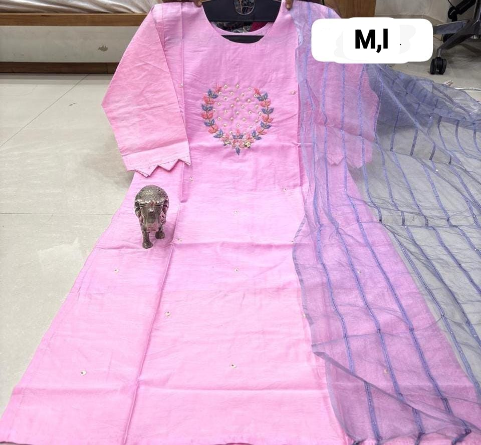 WhatsApp Image 2026-02-23 at 11.59.43 AM CHANDERI MASLIN KURTI WITH DUPATTA 𤩠- Image 1