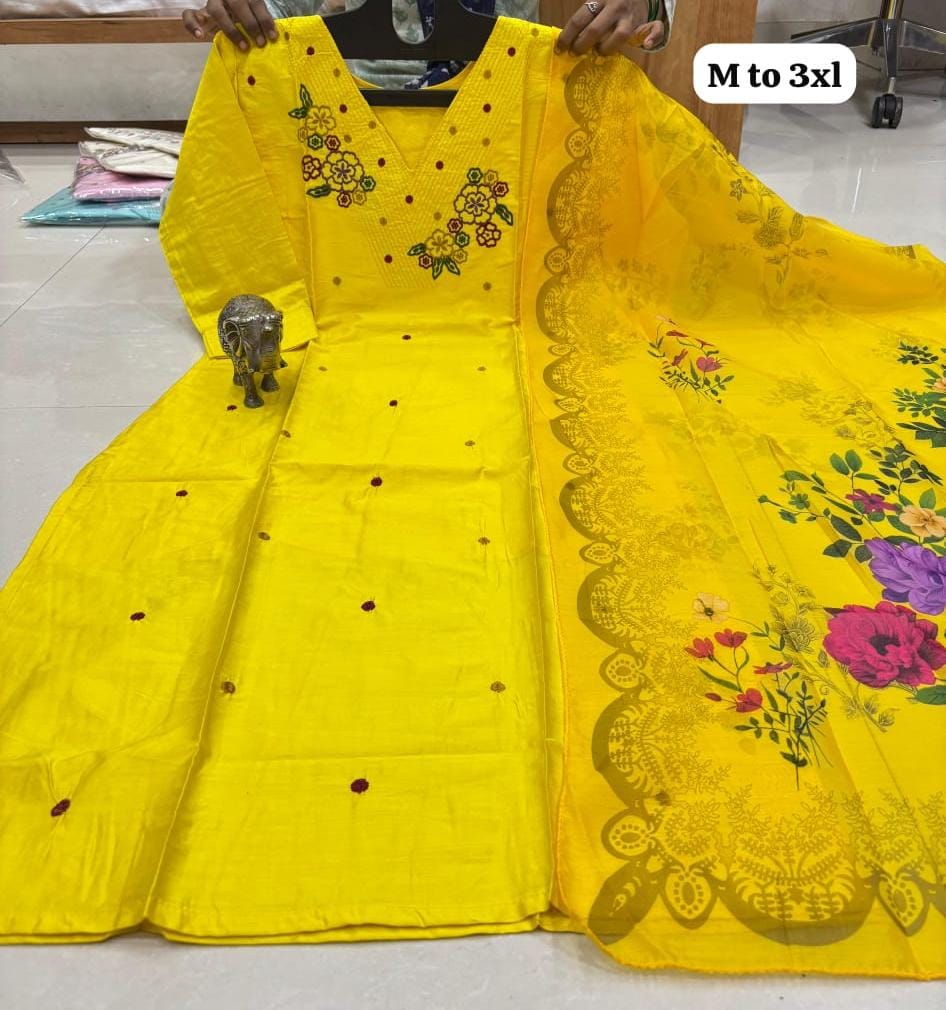 WhatsApp Image 2026-02-23 at 11.59.45 AM (2) CHANDERI MASLIN KURTI WITH DUPATTA 𤩠- Image 1
