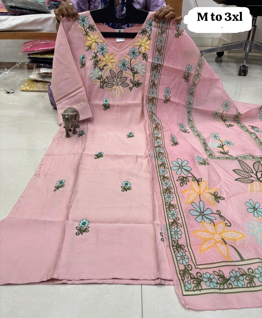 WhatsApp Image 2026-02-23 at 11.59.46 AM (2) CHANDERI MASLIN KURTI WITH DUPATTA 𤩠- Image 1