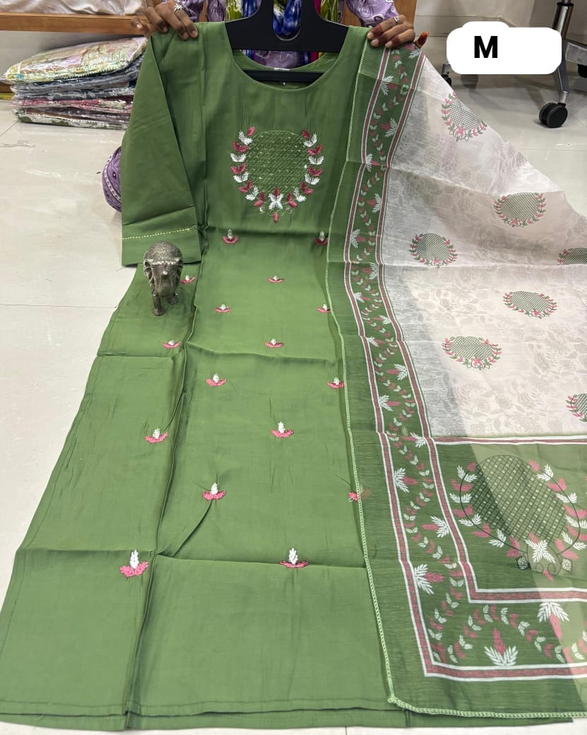 WhatsApp Image 2026-02-23 at 11.59.47 AM (1) CHANDERI MASLIN KURTI WITH DUPATTA 𤩠- Image 1