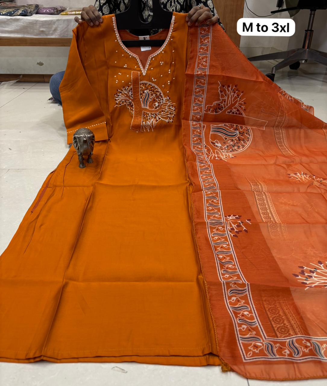 WhatsApp Image 2026-02-23 at 11.59.47 AM CHANDERI MASLIN KURTI WITH DUPATTA 𤩠- Image 1