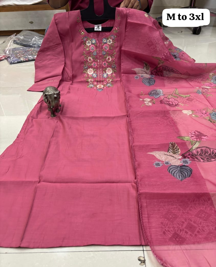 WhatsApp Image 2026-02-23 at 11.59.49 AM (1) CHANDERI MASLIN KURTI WITH DUPATTA 𤩠- Image 1