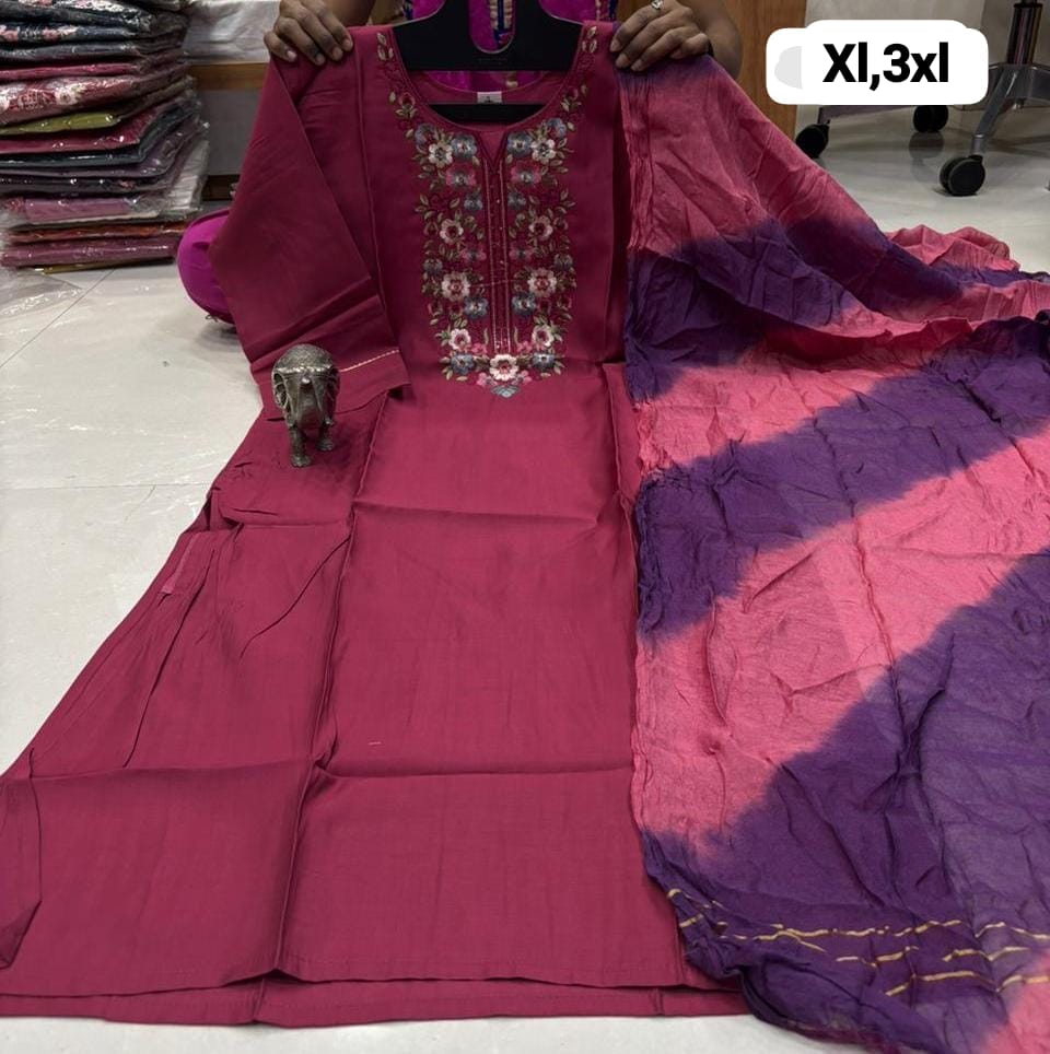 WhatsApp Image 2026-02-23 at 11.59.49 AM (2) CHANDERI MASLIN KURTI WITH DUPATTA 𤩠- Image 1