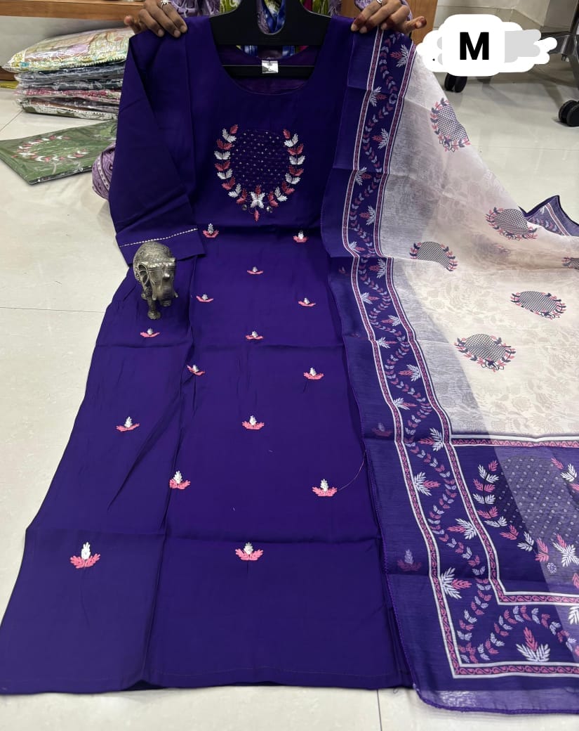 WhatsApp Image 2026-02-23 at 11.59.50 AM (1) CHANDERI MASLIN KURTI WITH DUPATTA 𤩠- Image 1