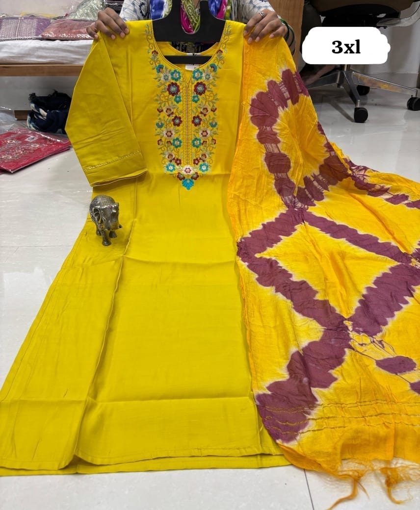 WhatsApp Image 2026-02-23 at 11.59.50 AM CHANDERI MASLIN KURTI WITH DUPATTA 𤩠- Image 1