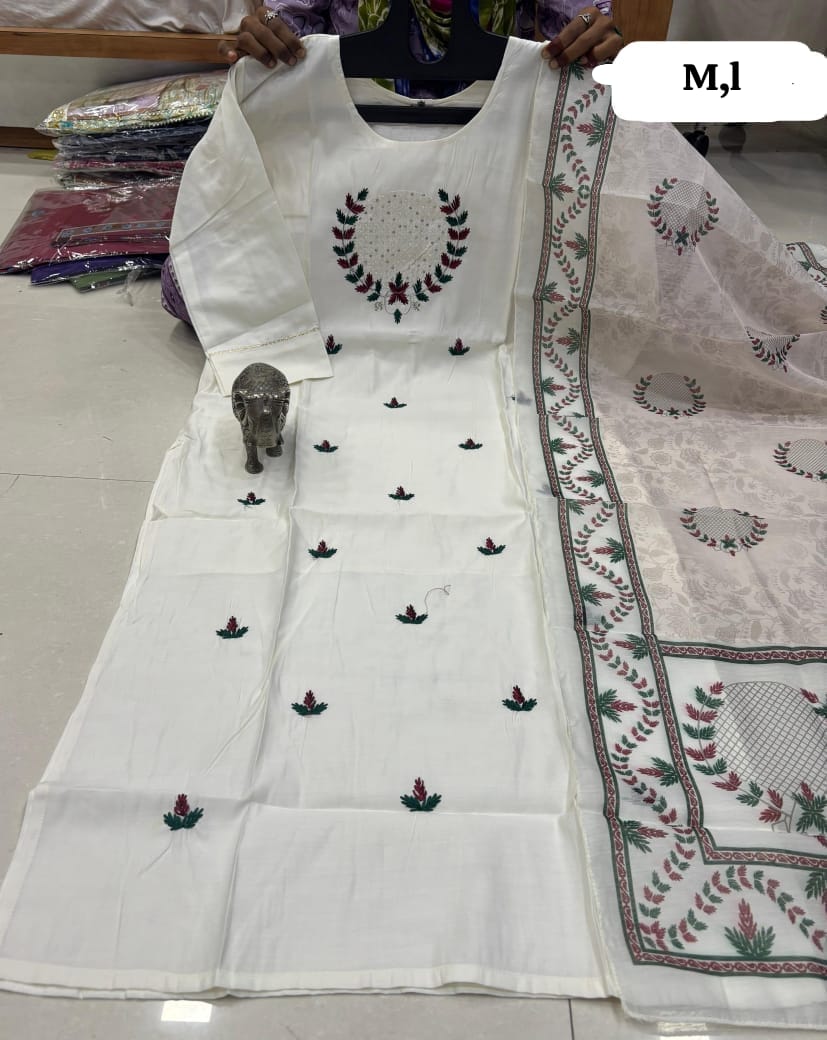WhatsApp Image 2026-02-23 at 11.59.52 AM (1) CHANDERI MASLIN KURTI WITH DUPATTA 𤩠- Image 1