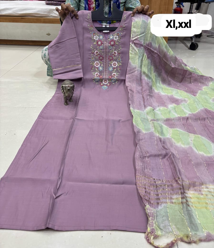 WhatsApp Image 2026-02-23 at 11.59.53 AM CHANDERI MASLIN KURTI WITH DUPATTA 𤩠- Image 1