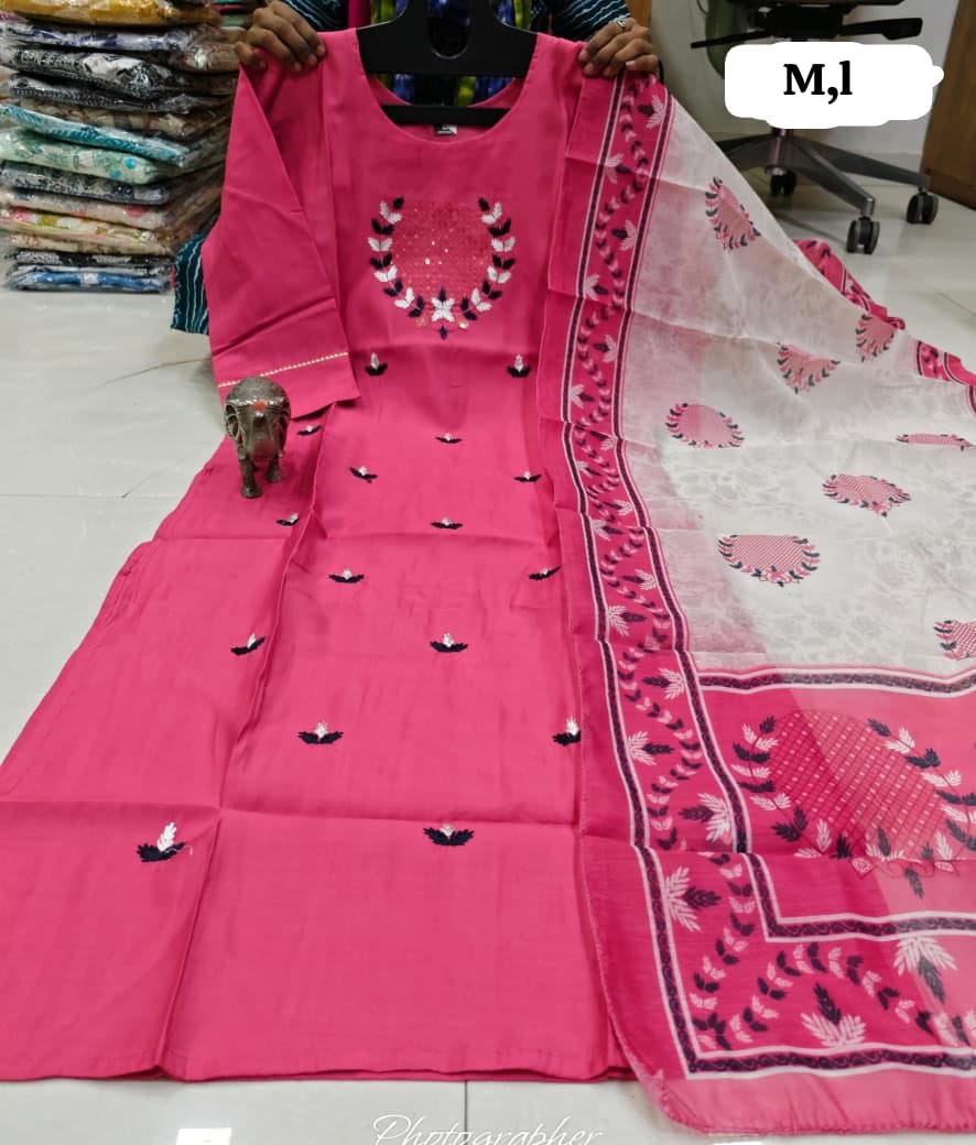 WhatsApp Image 2026-02-23 at 11.59.54 AM (2) CHANDERI MASLIN KURTI WITH DUPATTA 𤩠- Image 1