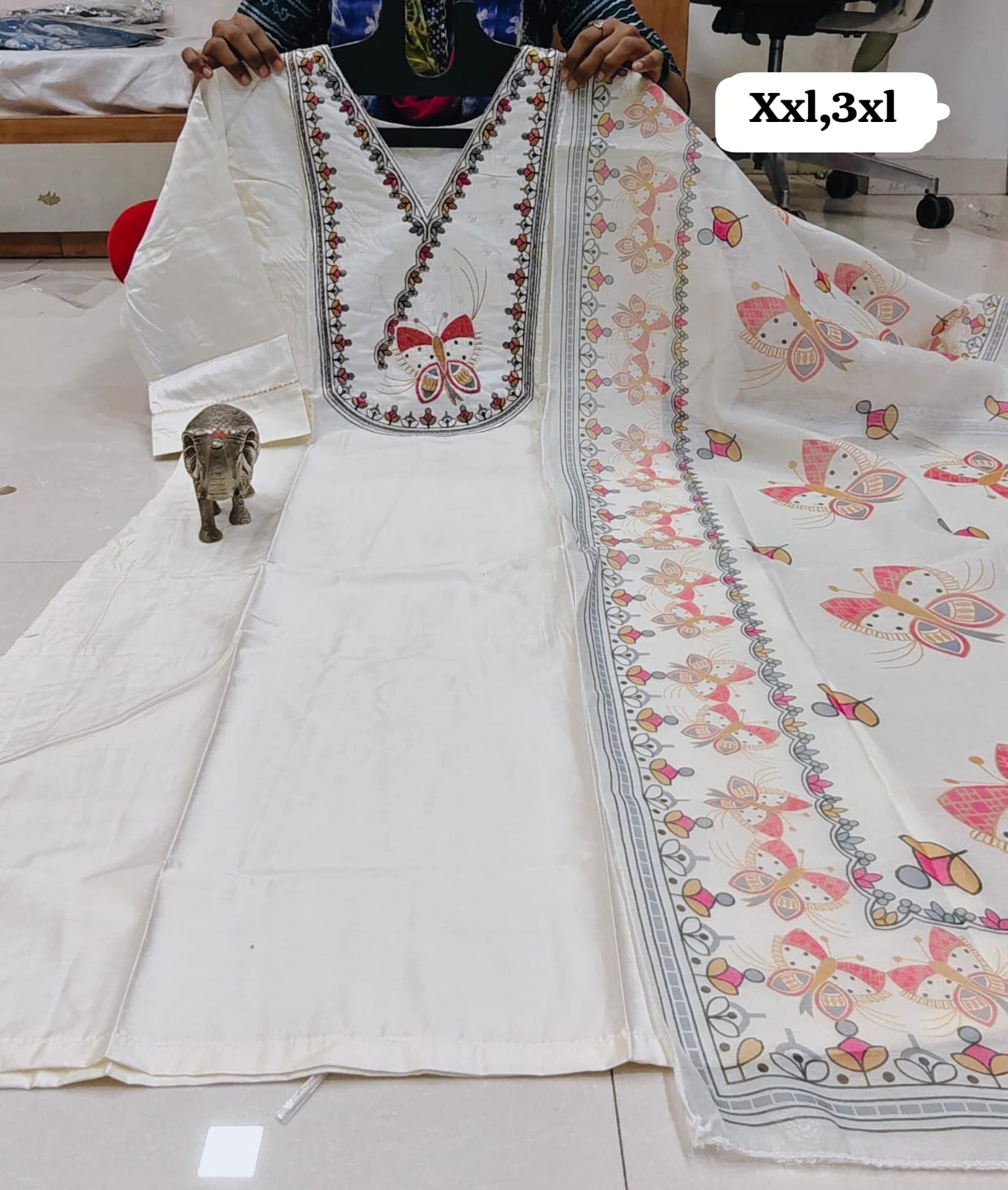 WhatsApp Image 2026-02-23 at 11.59.58 AM CHANDERI MASLIN KURTI WITH DUPATTA 𤩠- Image 1