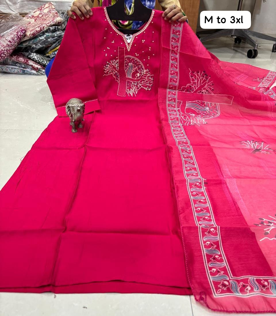 WhatsApp Image 2026-02-23 at 11.59.59 AM CHANDERI MASLIN KURTI WITH DUPATTA 𤩠- Image 1