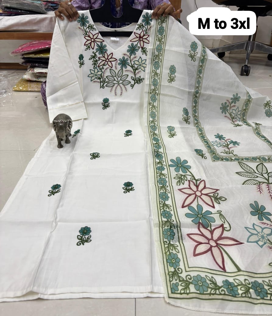 WhatsApp Image 2026-02-23 at 12.00.01 PM (1) CHANDERI MASLIN KURTI WITH DUPATTA 𤩠- Image 1