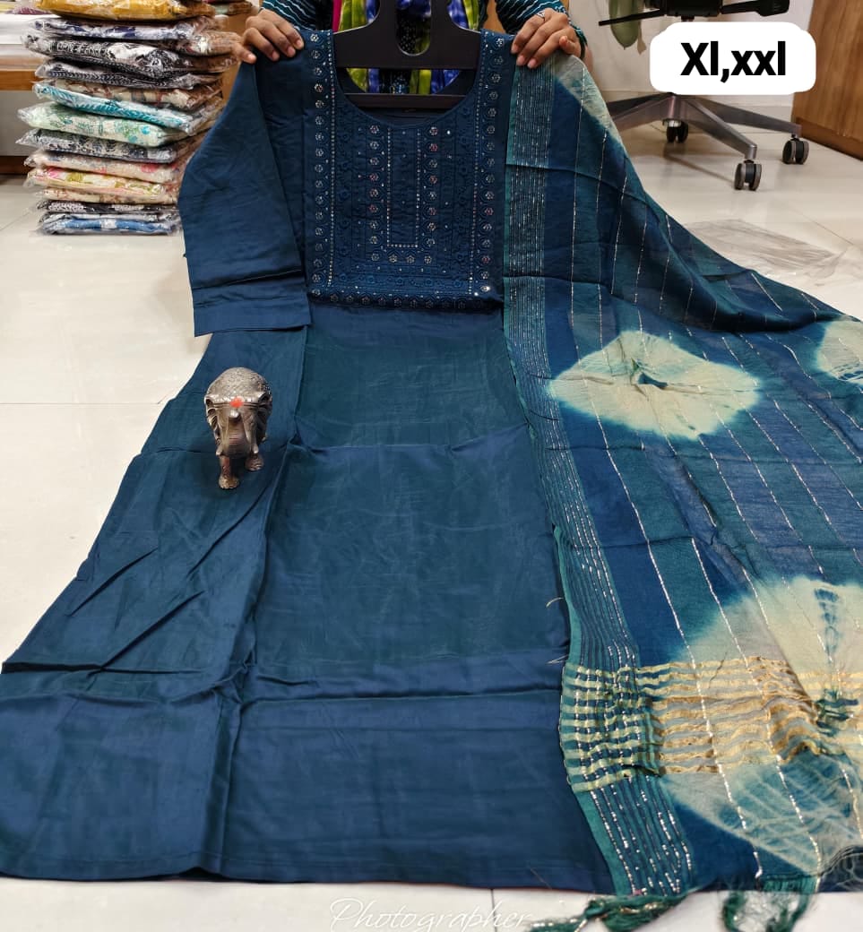 WhatsApp Image 2026-02-23 at 12.00.01 PM (2) CHANDERI MASLIN KURTI WITH DUPATTA 𤩠- Image 1