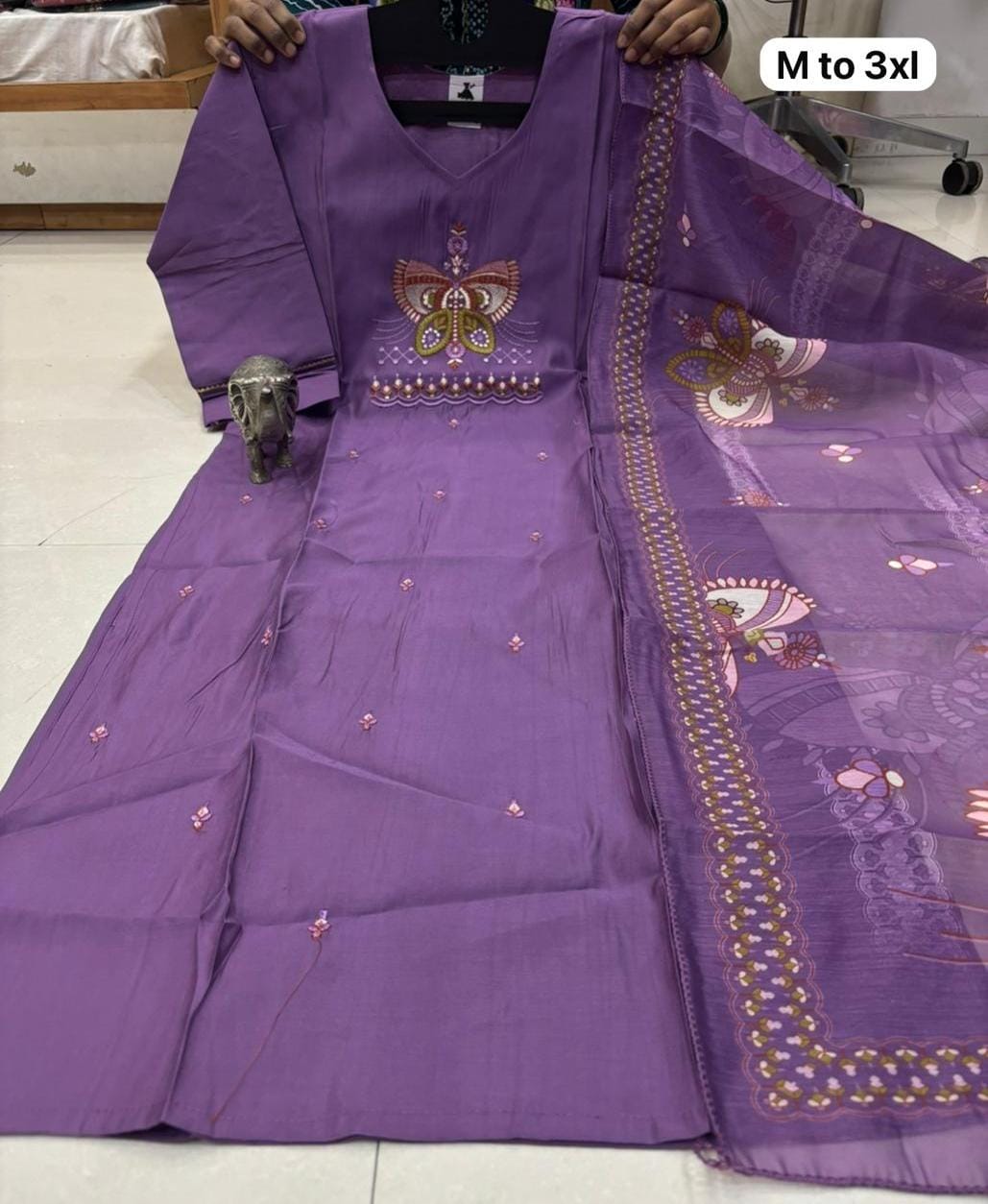 WhatsApp Image 2026-02-23 at 12.00.02 PM (1) CHANDERI MASLIN KURTI WITH DUPATTA 𤩠- Image 1