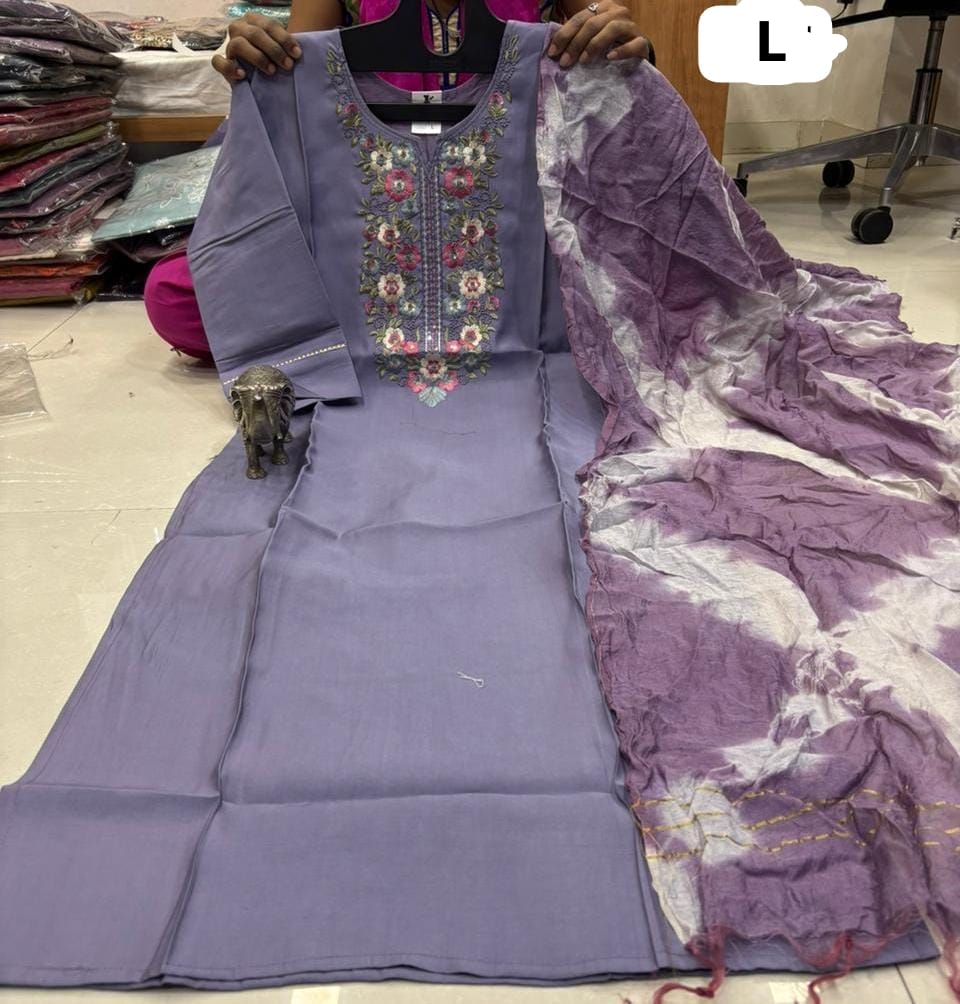 WhatsApp Image 2026-02-23 at 12.00.02 PM CHANDERI MASLIN KURTI WITH DUPATTA 𤩠- Image 1