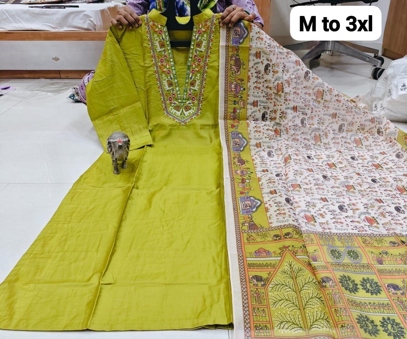 WhatsApp Image 2026-02-23 at 12.00.05 PM (1) CHANDERI MASLIN KURTI WITH DUPATTA 𤩠- Image 1