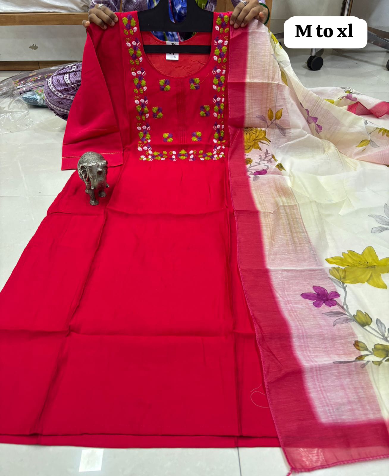 WhatsApp Image 2026-02-23 at 12.00.07 PM (2) CHANDERI MASLIN KURTI WITH DUPATTA 𤩠- Image 1