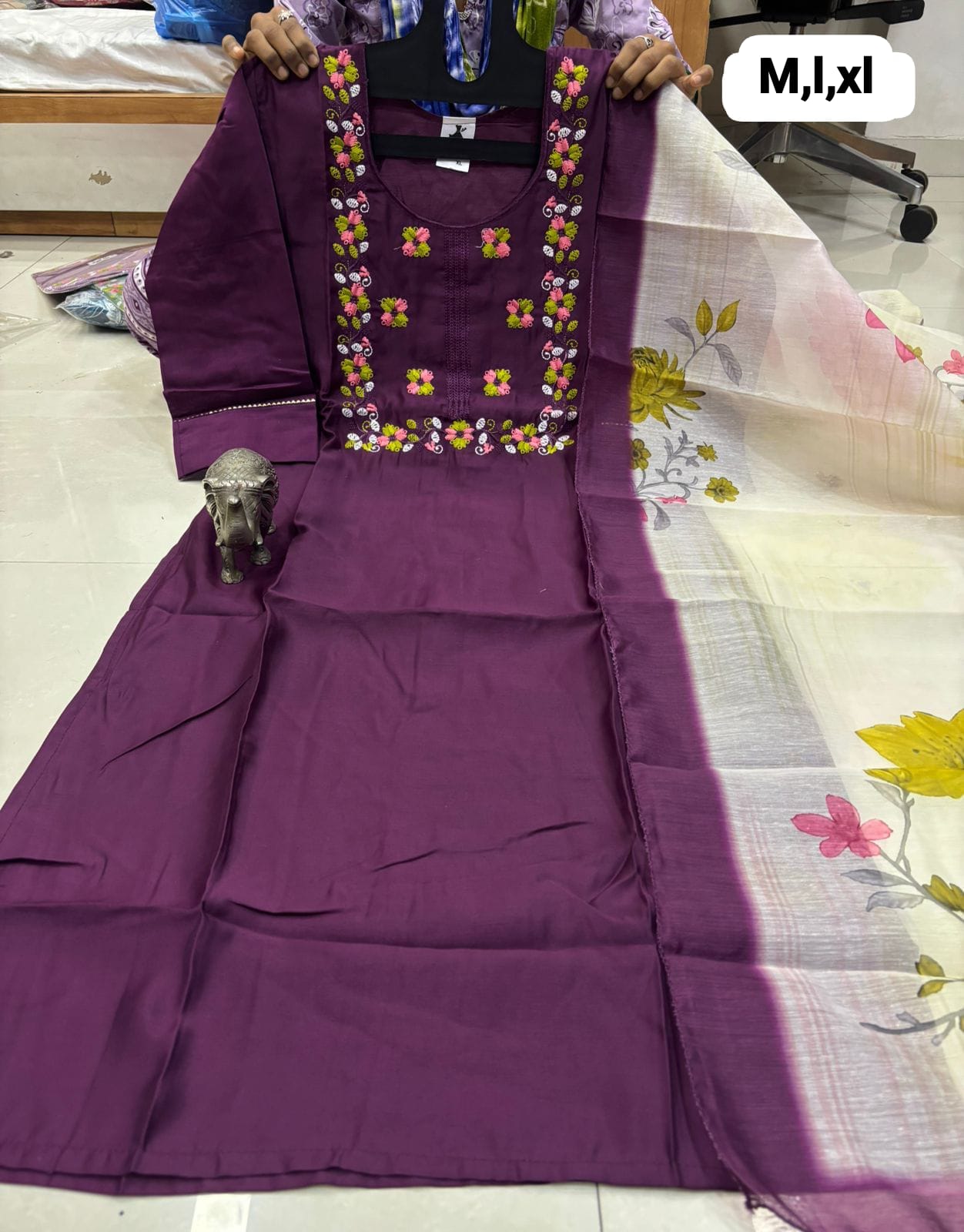 WhatsApp Image 2026-02-23 at 12.00.07 PM CHANDERI MASLIN KURTI WITH DUPATTA 𤩠- Image 1