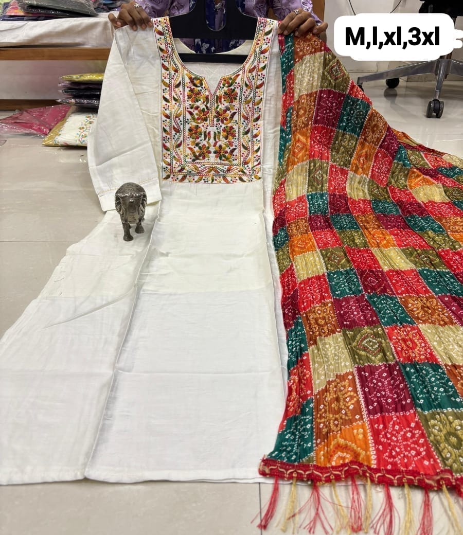 WhatsApp Image 2026-02-23 at 12.00.09 PM CHANDERI MASLIN KURTI WITH DUPATTA 𤩠- Image 1